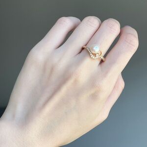 Freshwater Pearl & CZ Accent Adjustable Brass Ring
